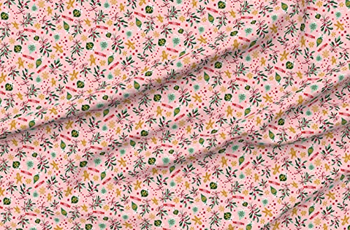 Vintage Christmas Pink Green Printed Petal Signature Cotton Fabric I572704