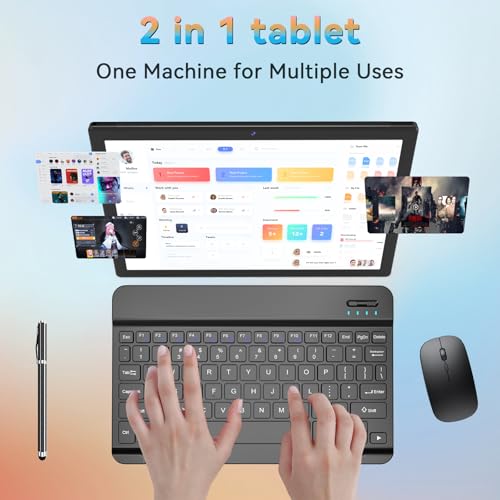 10.1 Inch Android 14 Tablet, Octa-Core, 64GB ROM, 8GB RAM, 128GB Expandable, Dual Camera, 5G WiFi, Bluetooth, FHD IPS Screen, 2 in 1 Tablet with Keyboard, Case, Stylus I339639