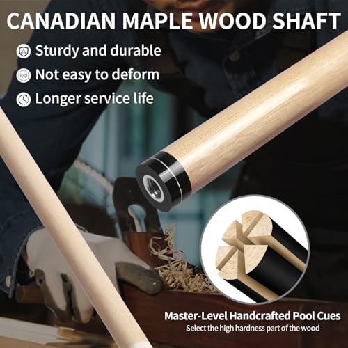 Pool Cue Set of 4, 58'' Canadian Maple, 18-21 oz with Extra 2 Pool Chalks G709220