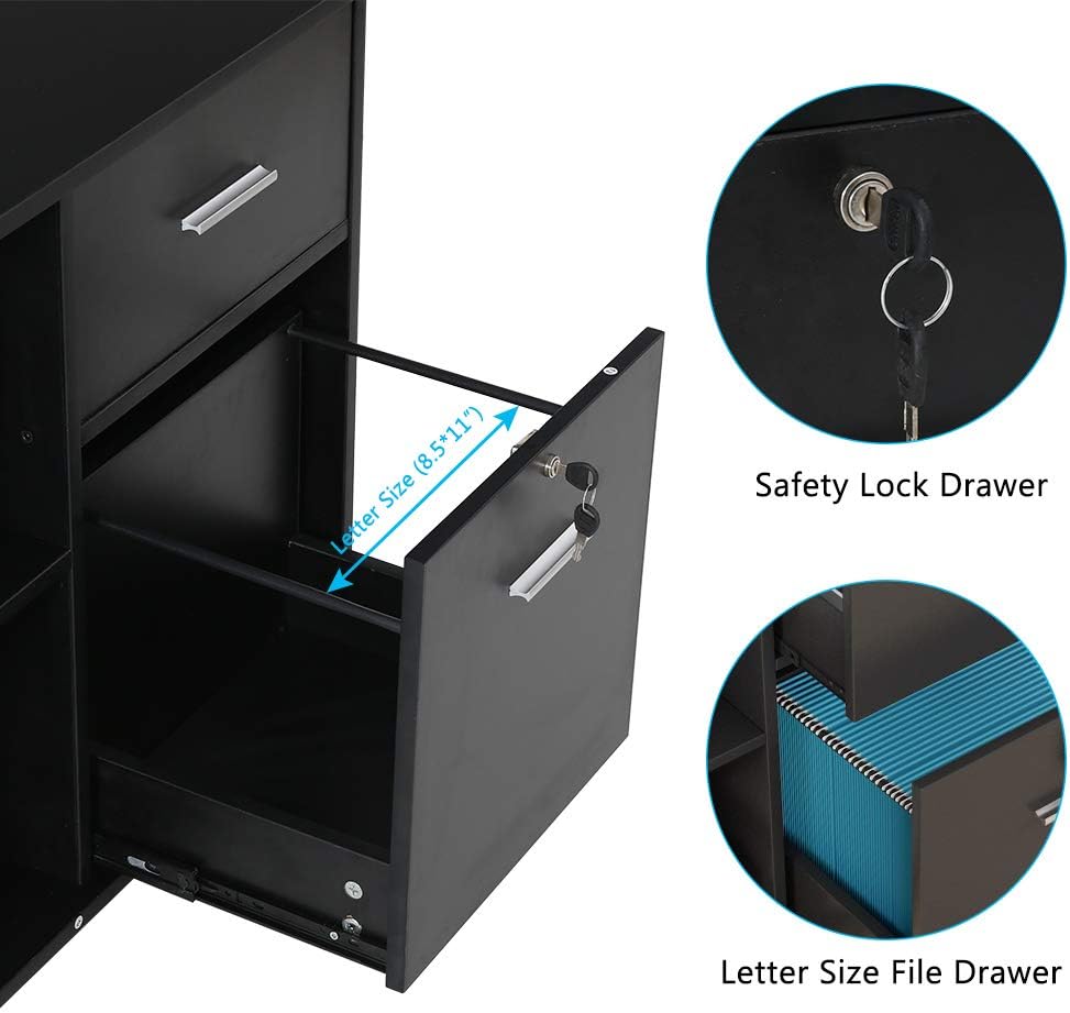 2 Drawer File Cabinet with Lock, Mobile Lateral Filing Cabinet with Wheels and Shelves H778