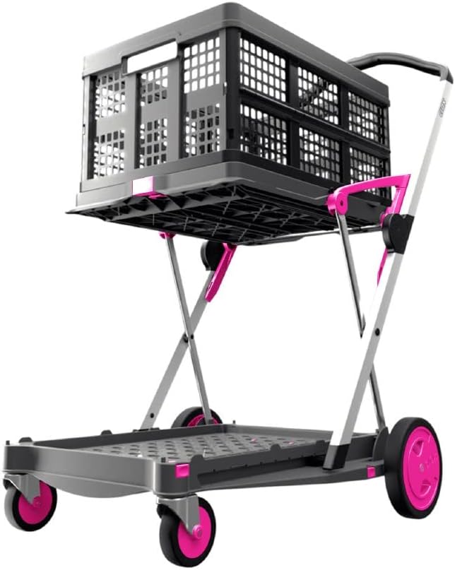 Collapsible Folding Trolley Cart with Storage Crate Red Y721522