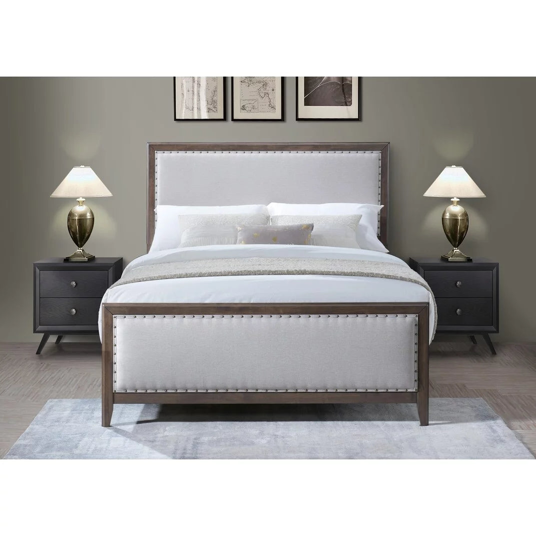 Natural Solid Wood Upholstered Adjustable Platform Bed Queen F6399