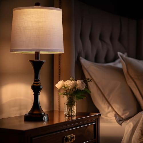 Black Fabric Drum Shade Table Lamps Set of 2 L29223