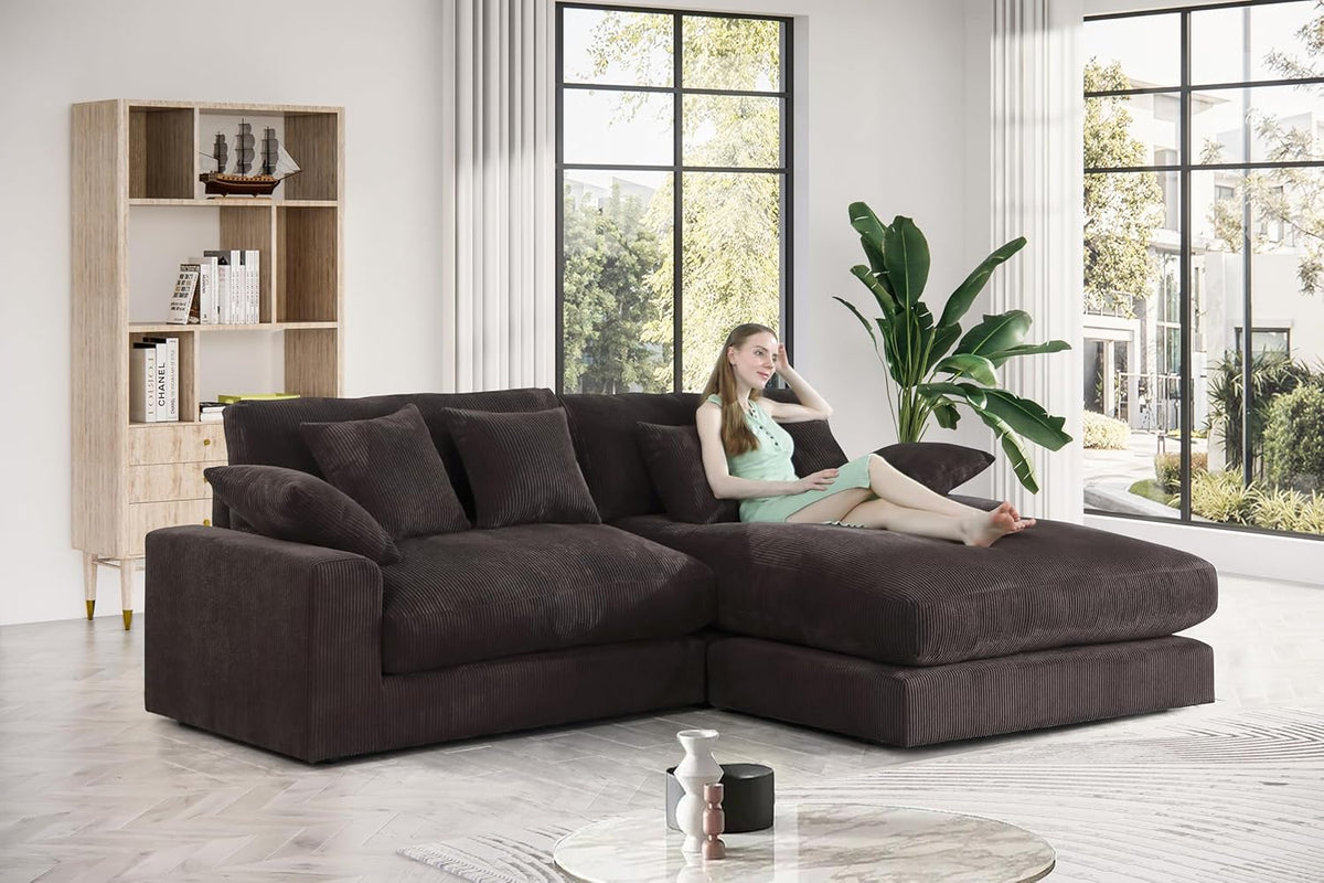 Oversized Corduroy L Shaped Sectional Sofa with Chaise Lounge Q97855
