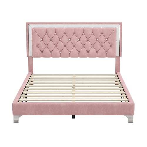 Queen Size Velvet Upholstered Platform Bed with 2 Nightstands X262397