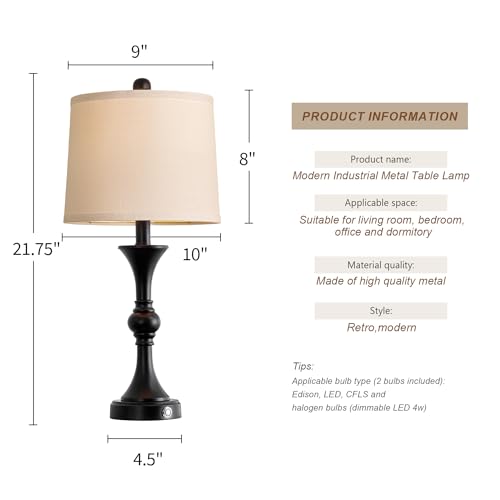 Black Fabric Drum Shade Table Lamps Set of 2 L29223