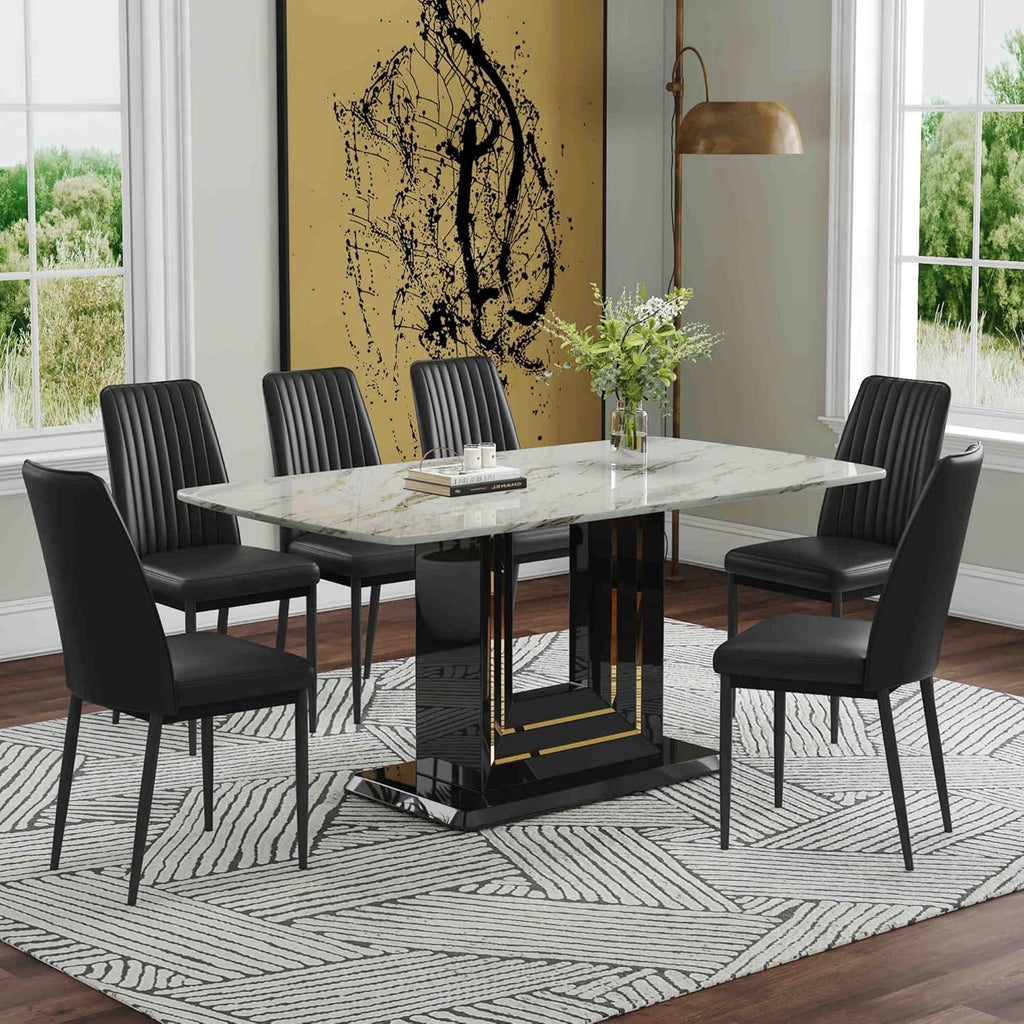 7-Piece Dining Table Set with 6 Soft Chairs D888