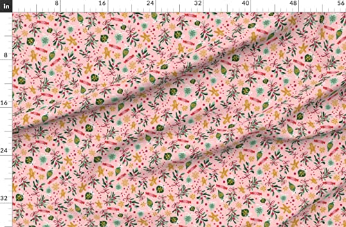 Vintage Christmas Pink Green Printed Petal Signature Cotton Fabric I572704