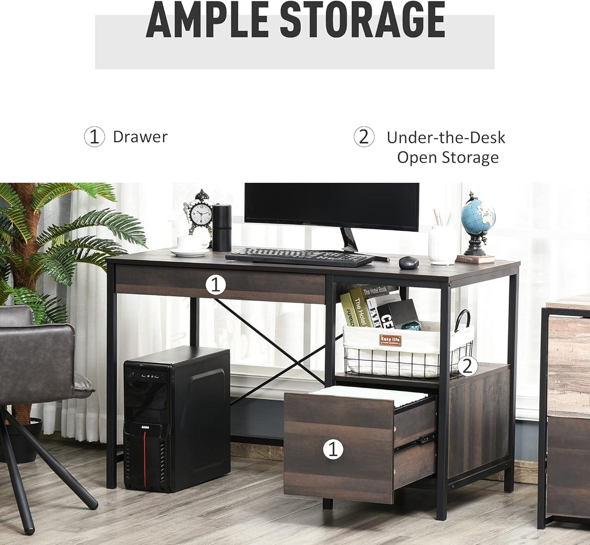 Black Walnut Home Office Desk with Filing Cabinet A754