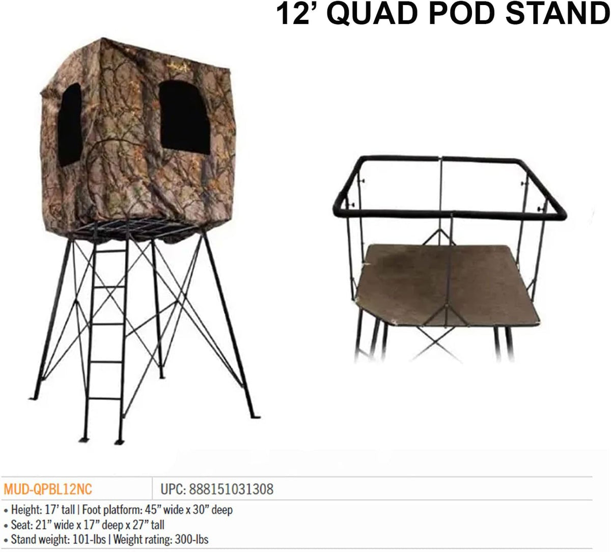 12' Quad Pod Steel Hunting Outdoor Platform with 360-degree Padded Shooting Rail V447