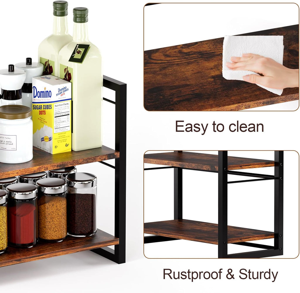 2 Tier Brown Wood Spice Rack Shelf M250778