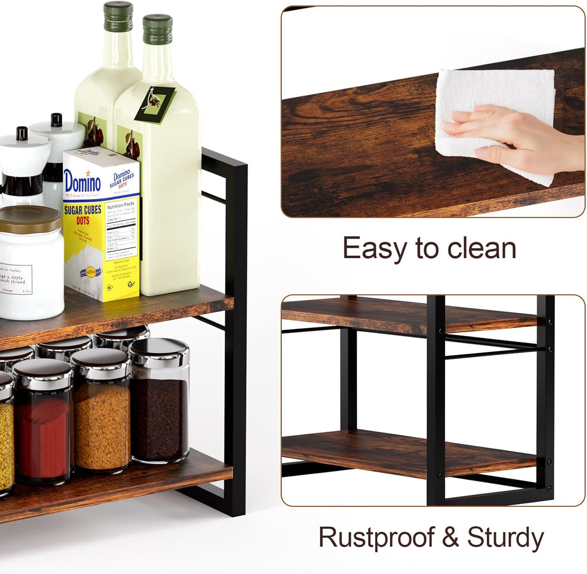 2 Tier Brown Wood Spice Rack Shelf M250778