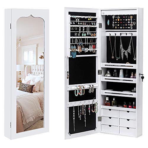 Jewelry Armoire with 8 LEDs, Lockable Large Storage Jewelry Cabinet, White C13189