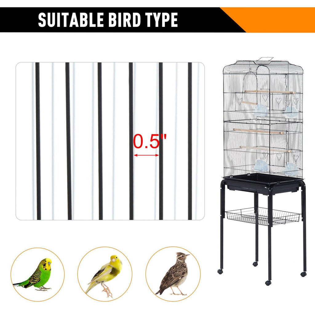 Black Metal Bird Cage with Rolling Stand G84833