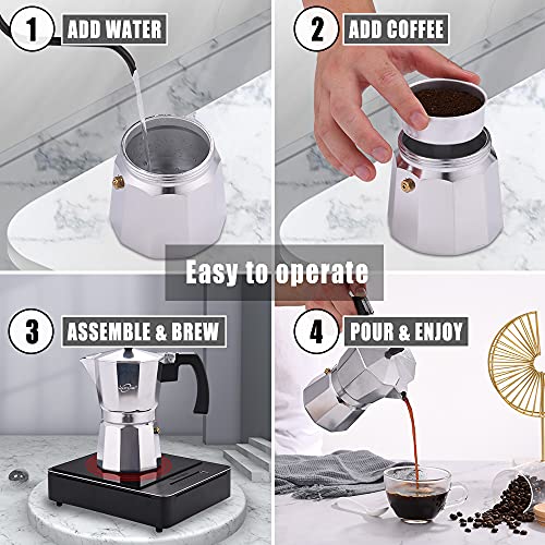 Stovetop Espresso Maker 6 Cup Moka Pot Aluminum Silver M637145