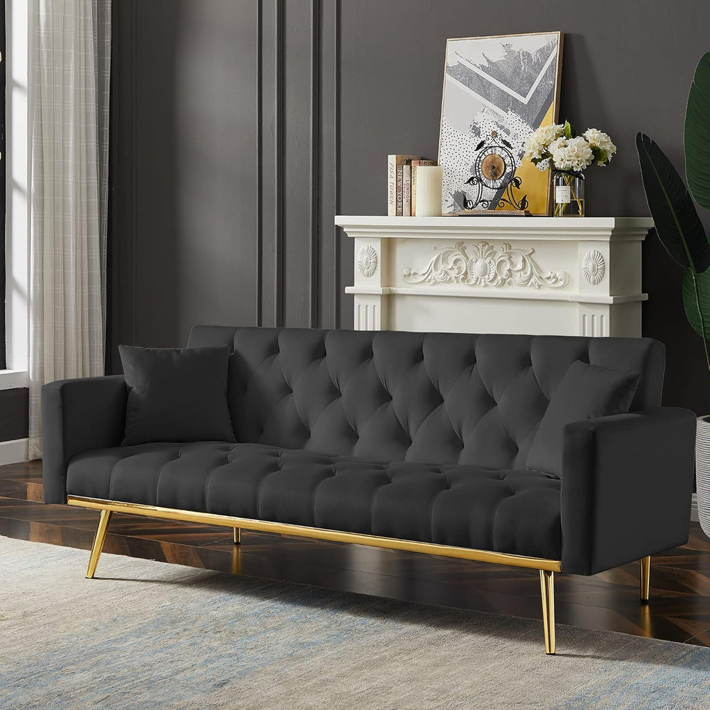 Black Convertible Folding Futon Sofa Bed L5068