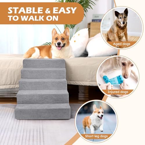 Grey 5-Step High-Density Foam Dog Stairs B994799