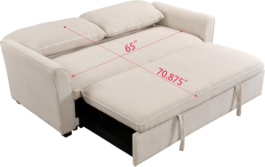 Beige Fabric Convertible Sleeper Sofa with Pull out Bed W598468