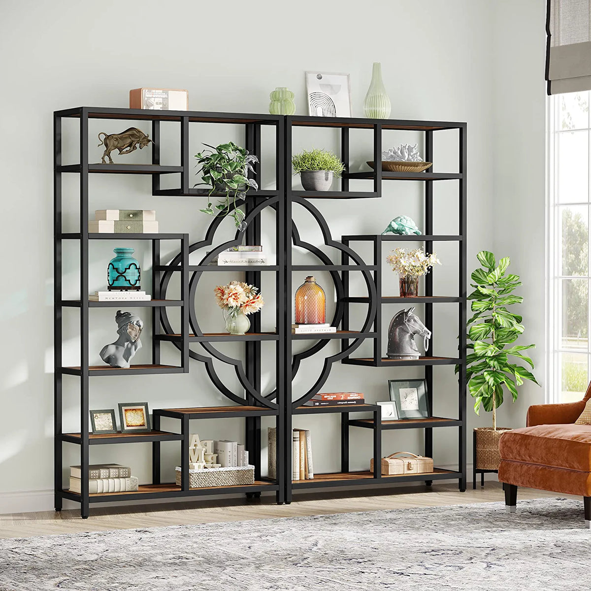 75” Tall 11-Shelves Bookcase with Arc-Shaped Design W5650