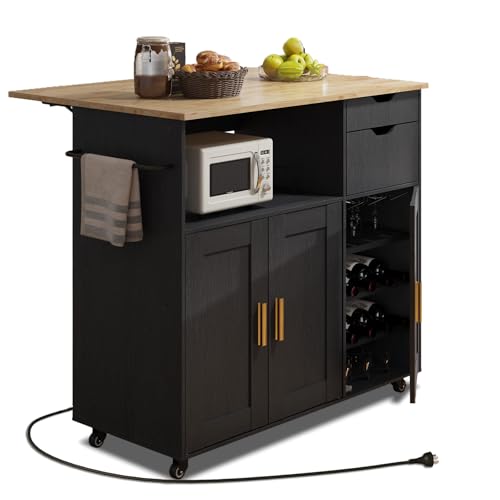 White Rolling Kitchen Island Cart with Drawer and Drop Leaf Countertop O830