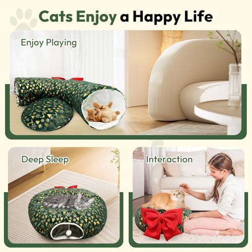 Green Plush Velvet Cat Tunnel with Ball Toy G59351