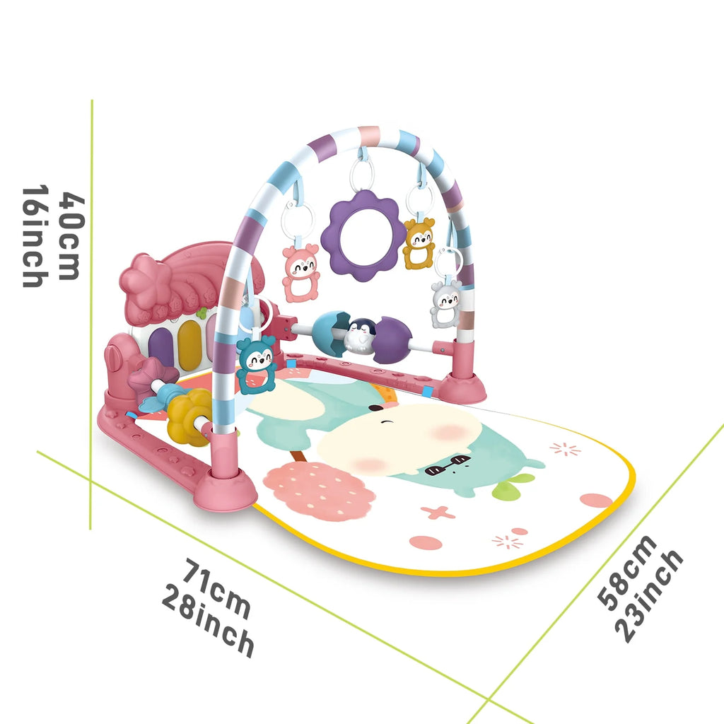 Baby Gym Play Mat 3 in 1 Fitness Rack with Music and Lights Blue W32707