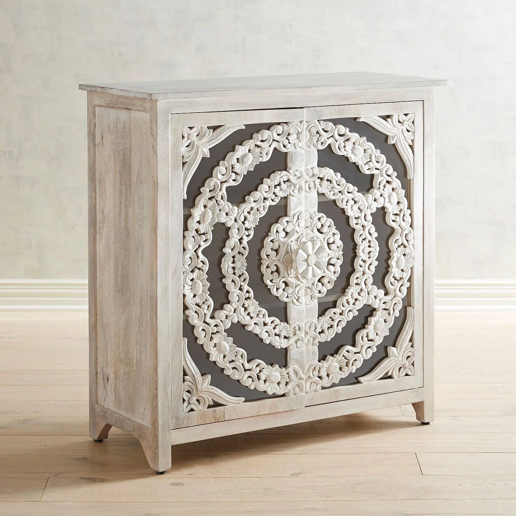 Handcarved Floral Arched Glass Doors Sideboard R3457