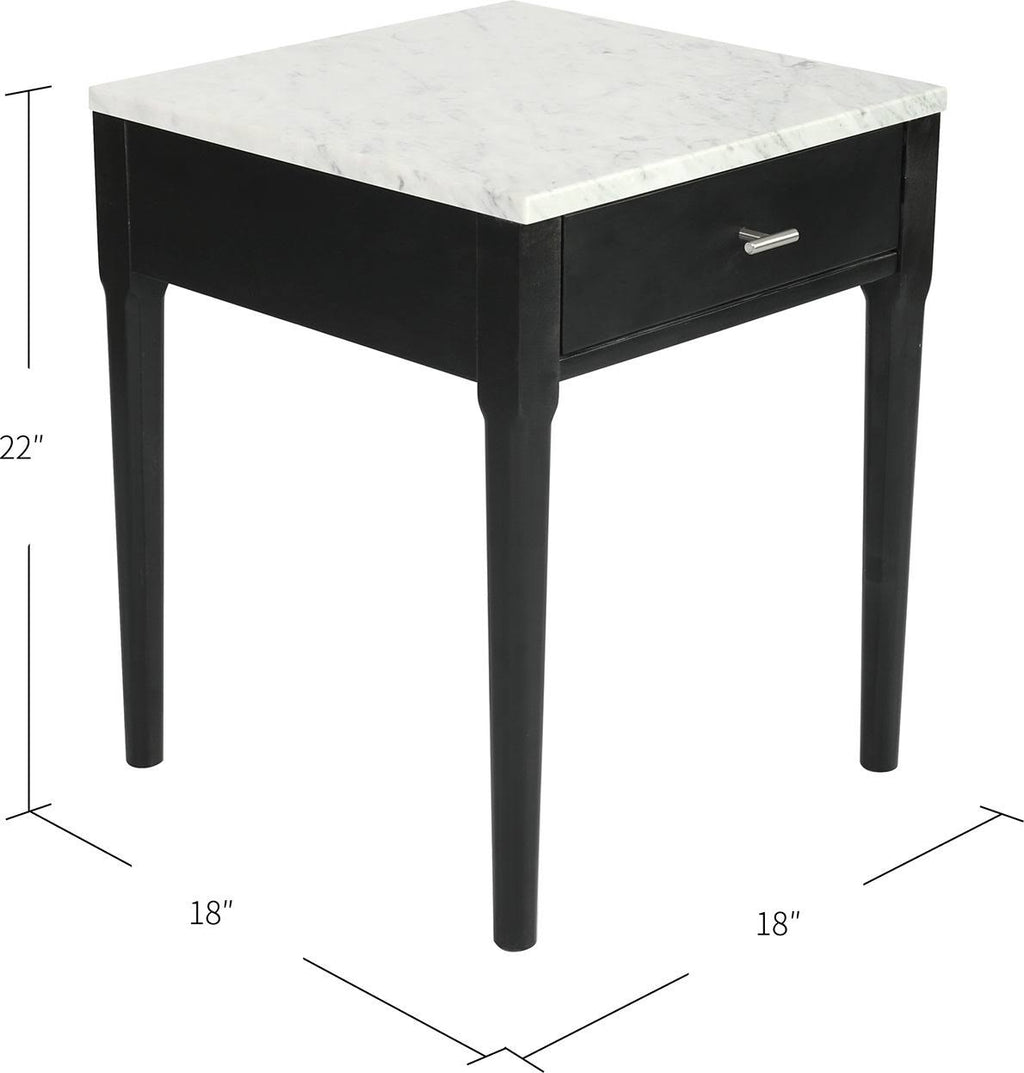 18x22 Square Italian Carrara White Marble Side Table with Black Leg I326953