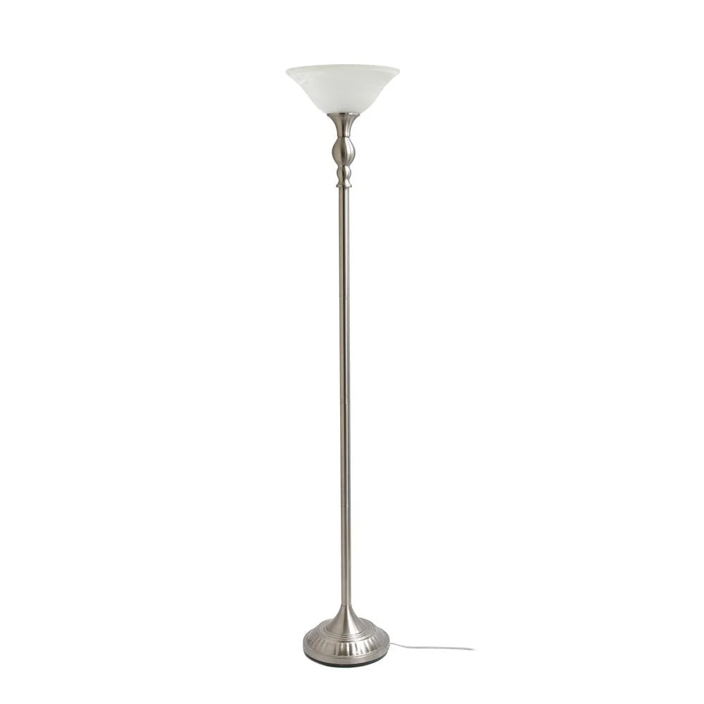 1 Light Brushed Nickel Torchiere Floor Lamp with White Glass Shade H857
