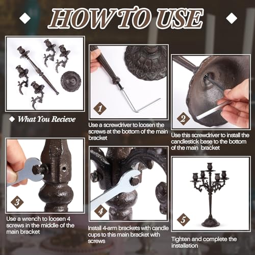 2 Pcs 5 Arm Black Cast Iron Candelabra V332738