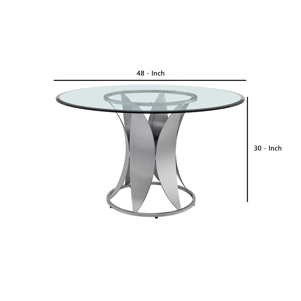 48 Inch Round Glass Top Dining Table with Pedestal Base W815047