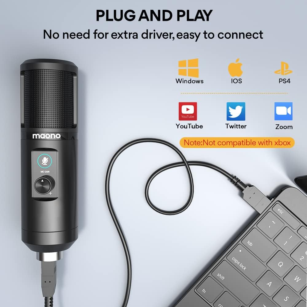 USB Condenser Microphone with One-Touch Mute and Gain Knob, Pack of 2 M389104