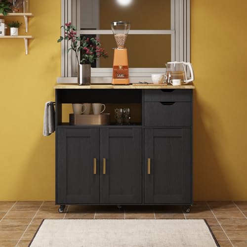 White Rolling Kitchen Island Cart with Drawer and Drop Leaf Countertop O830