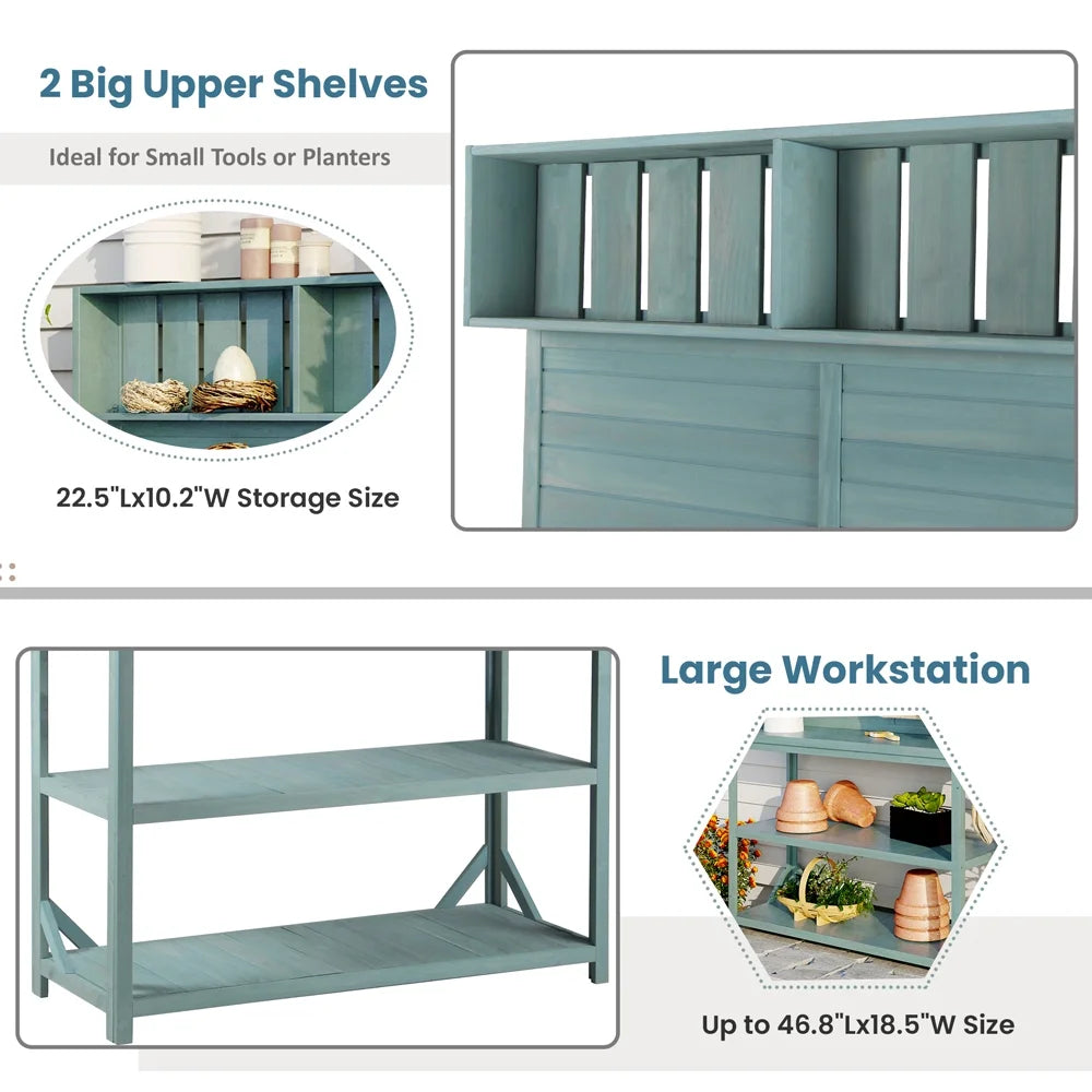 65" Green Wooden Potting Bench with 4 Storage Shelves C883781