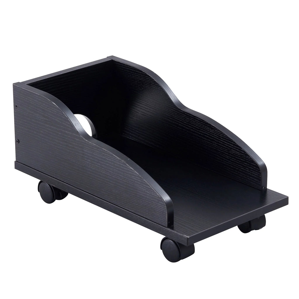 Black Single Solid Wood Computer Desk with Storage Shelves and File Cabinet E588982