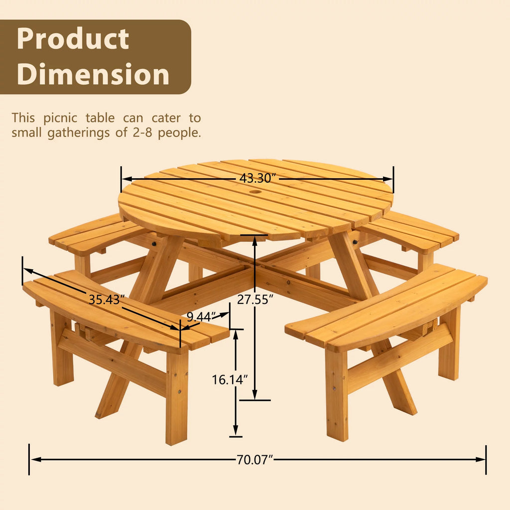 Wooden Picnic Table with Built-in Benches H54313
