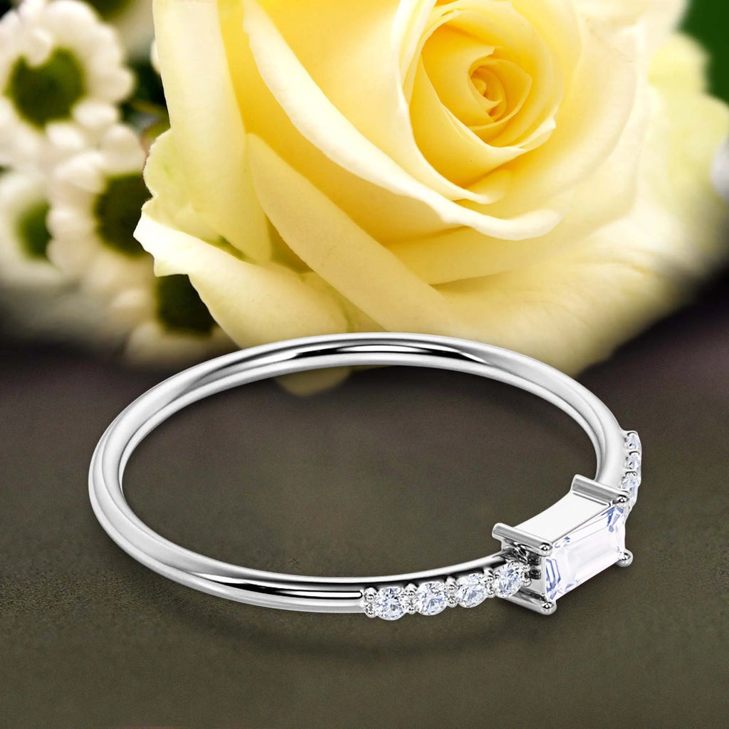 Emerald Cut Diamond Moissanite Engagement Ring in 10k Solid White Gold J901176