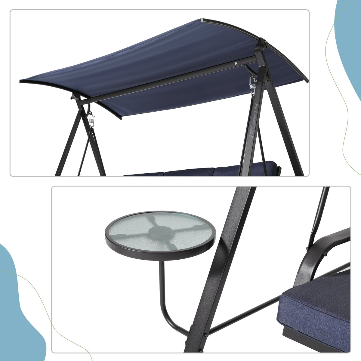 Blue Steel 3-seater Porch Swing with Canopy Z829357