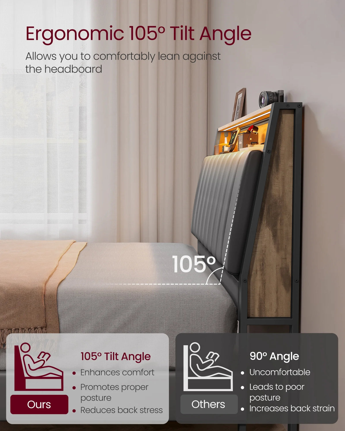 Full Size Bed Frame with Storage Headboard and Charging Station K333916