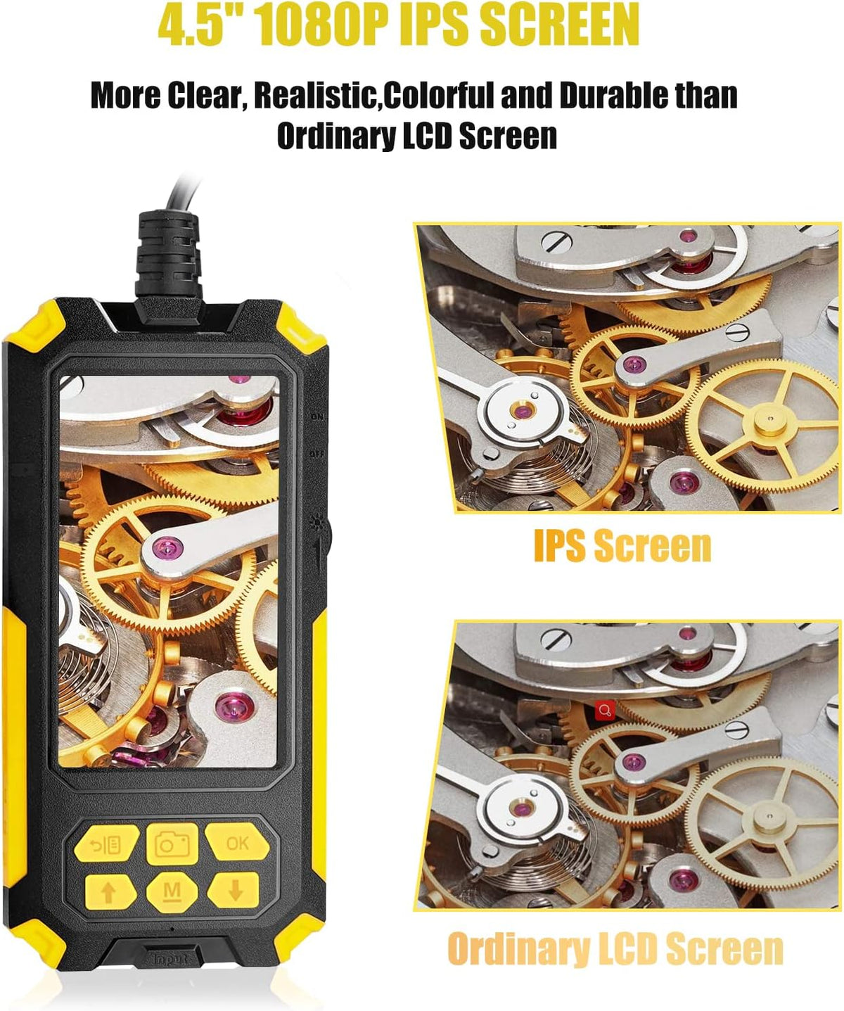 Dual Lens Borescope Inspection Camera with LED Light, 1080P HD Endoscope Camera, 4.5 IPS Screen, IP68 Waterproof 8mm Camera, 16.4ft Flexible Cable J72821