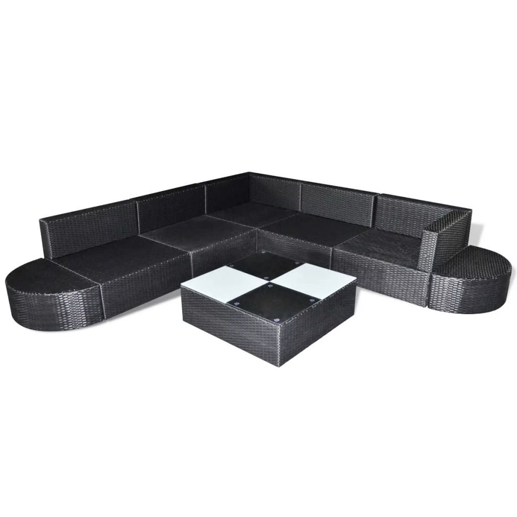 8 Piece Black Poly Rattan Patio Sofa Set with Cushions B635