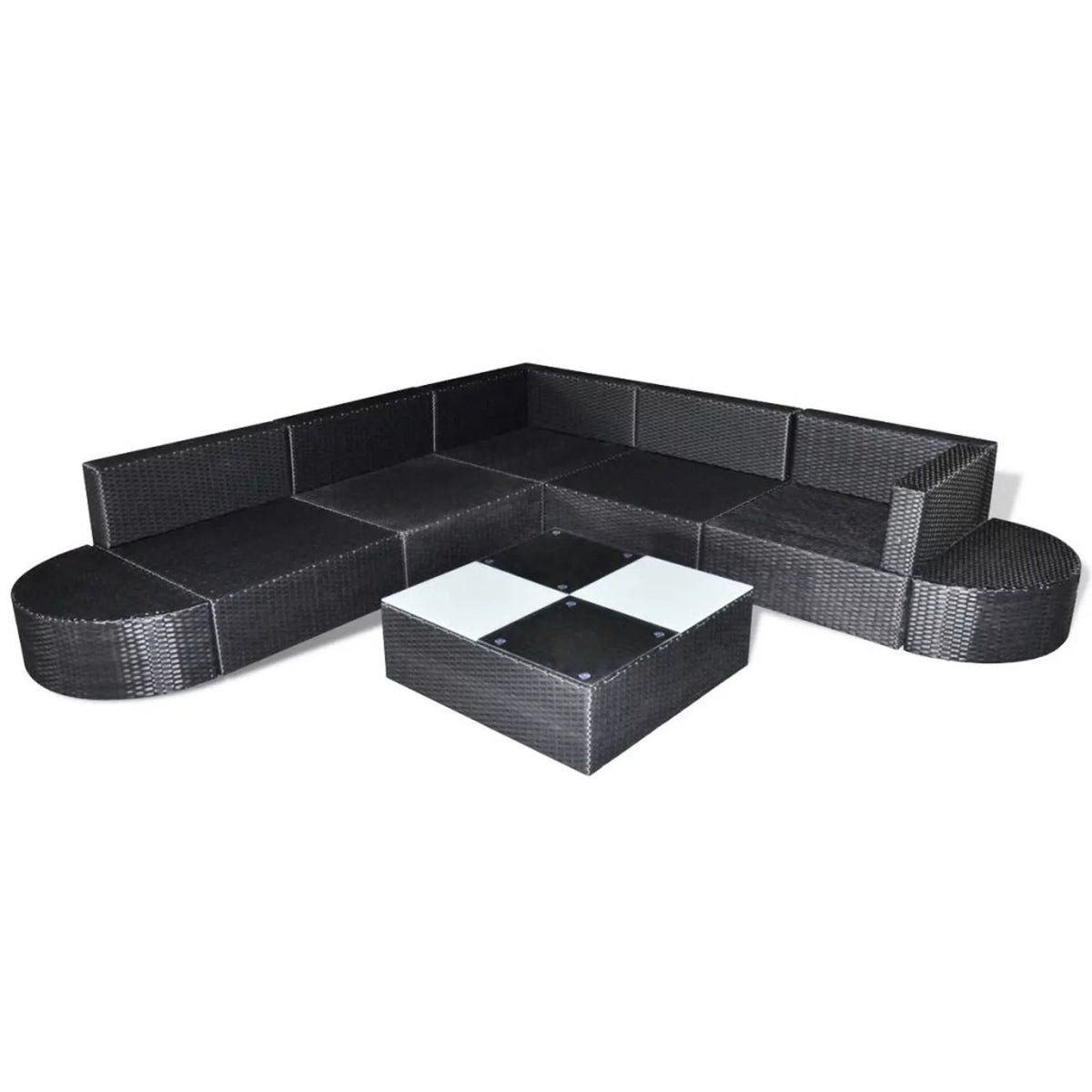 8 Piece Black Poly Rattan Patio Sofa Set with Cushions B635