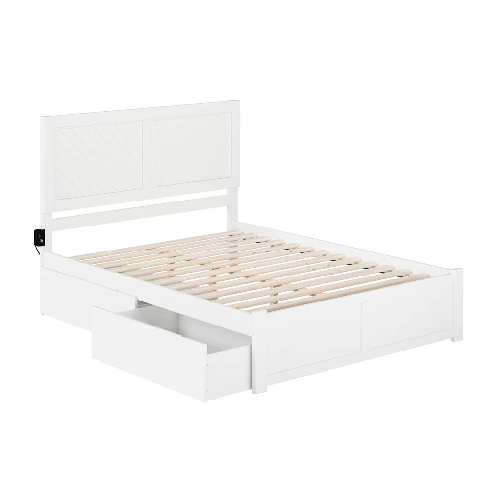 White King Size Platform Bed with 2 Storage Drawers I461