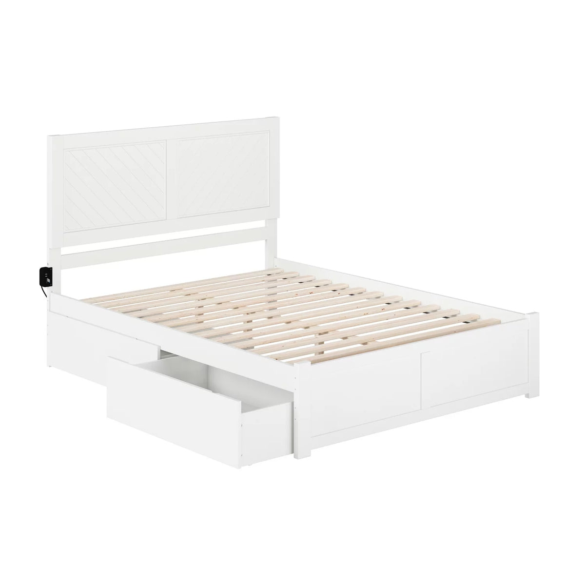 White King Size Platform Bed with 2 Storage Drawers I461