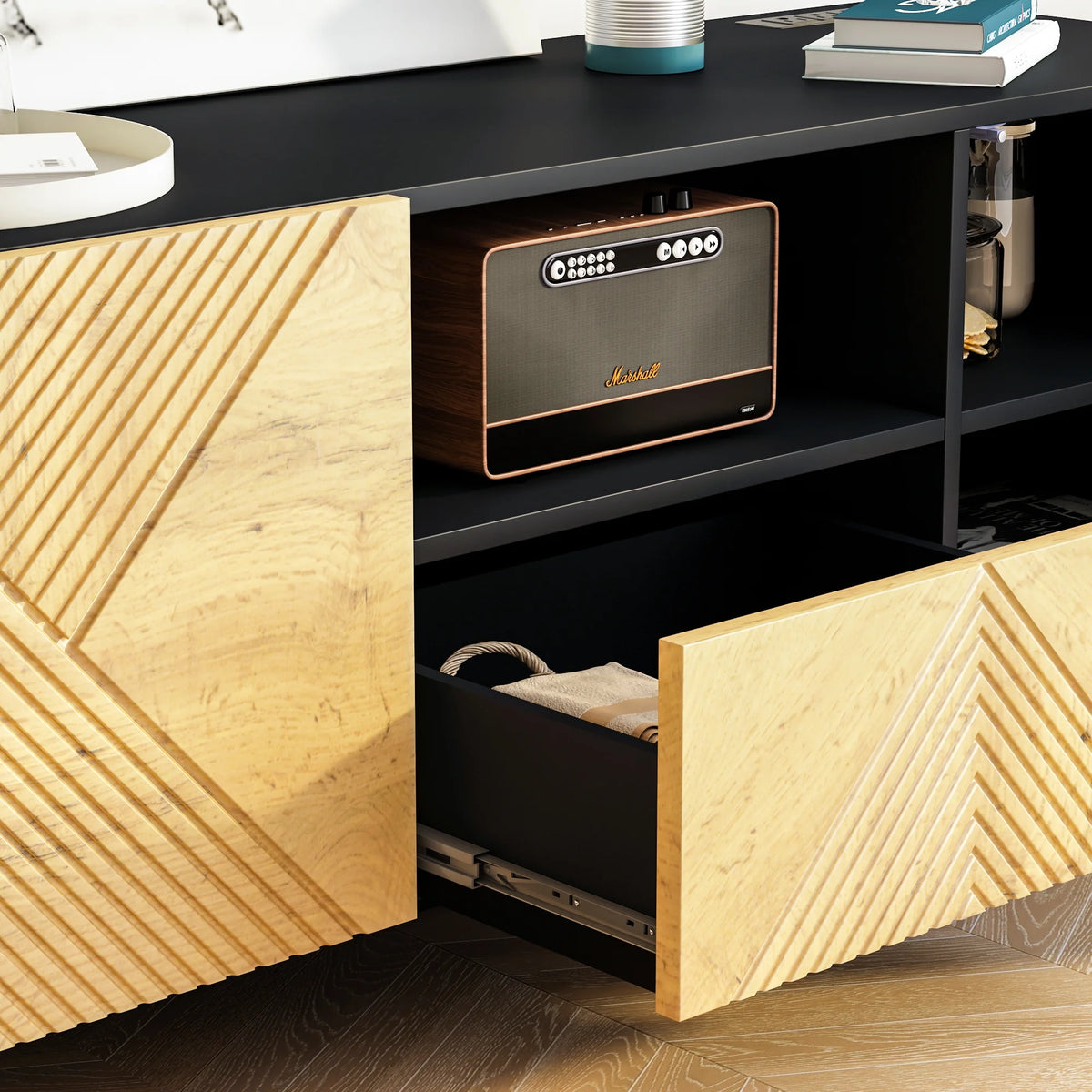 Mid Century Modern TV Stand with Power Outlets F995253