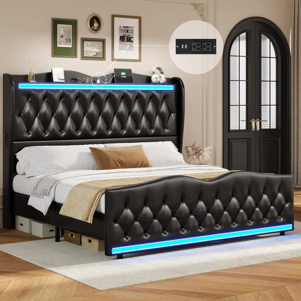 King Size Upholstered Platform Bed Frame with Tall Headboard K903963