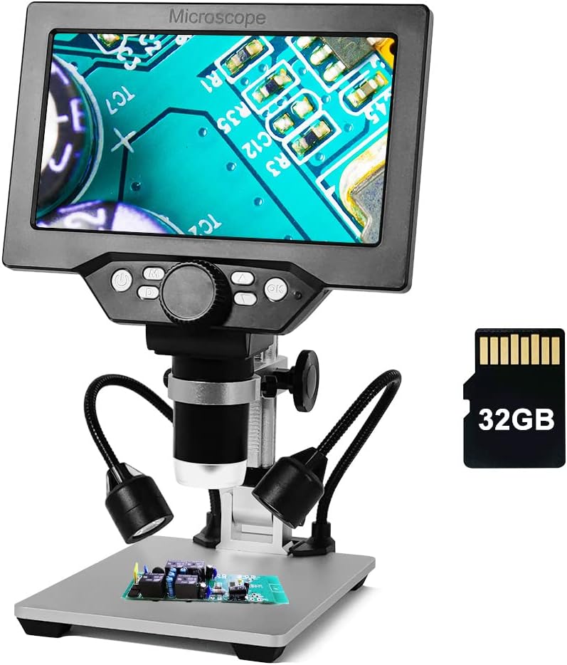 7 inch 1080P LCD Digital Microscope with 32G TF Card, 1200X Magnification, 12 Megapixels, 8 Adjustable LED Light D546682