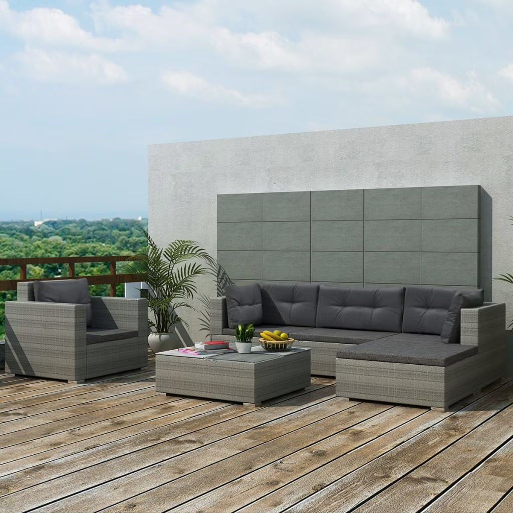 6 PCS Rattan Patio Sectional Sofa Set with Cushions Ottoman and Coffee Table (Grey) S4762
