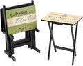 Wine Label TV Dinner Folding Trays with Storage Rack Set of 4 Y214503
