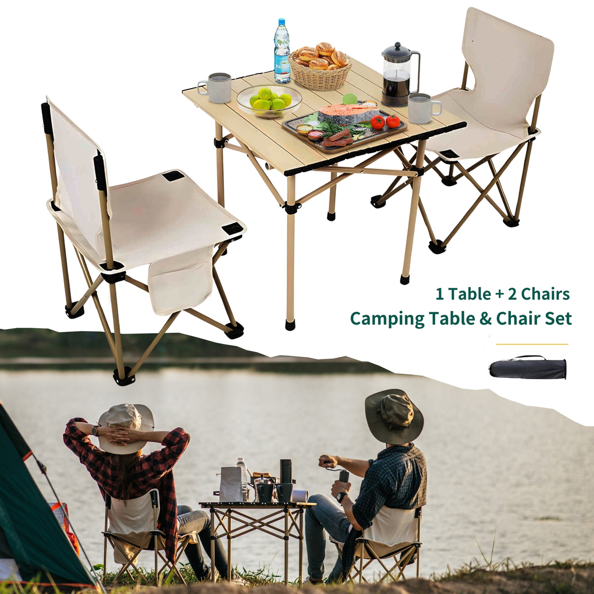 Camping Portable Folding Tables & 2Pcs Chairs Set with Carrying Storage Bag F788